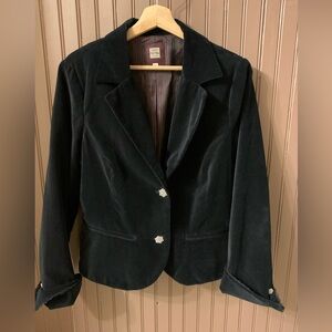 Black Velvet Women's Blazer with Diamanté Buttons on cuffs and front.